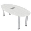 Skutchi Designs 6 Person Boat-Oval Meeting Table with Silver Post Legs, Power And Data, 6x3 Table, White Cypress H-BOVL-3470-PT-EL-WC